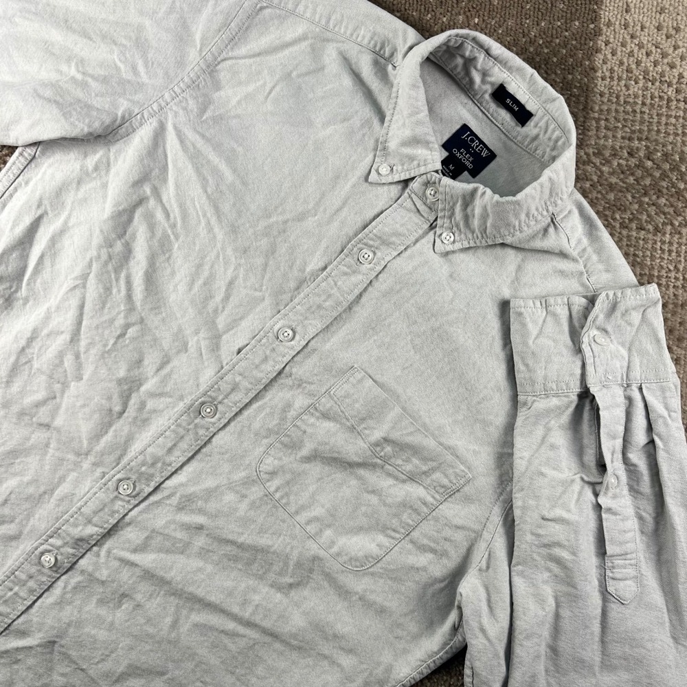 J.Crew Flex Oxford Shirt Mens Medium Slim Fit Light Gray Button Down